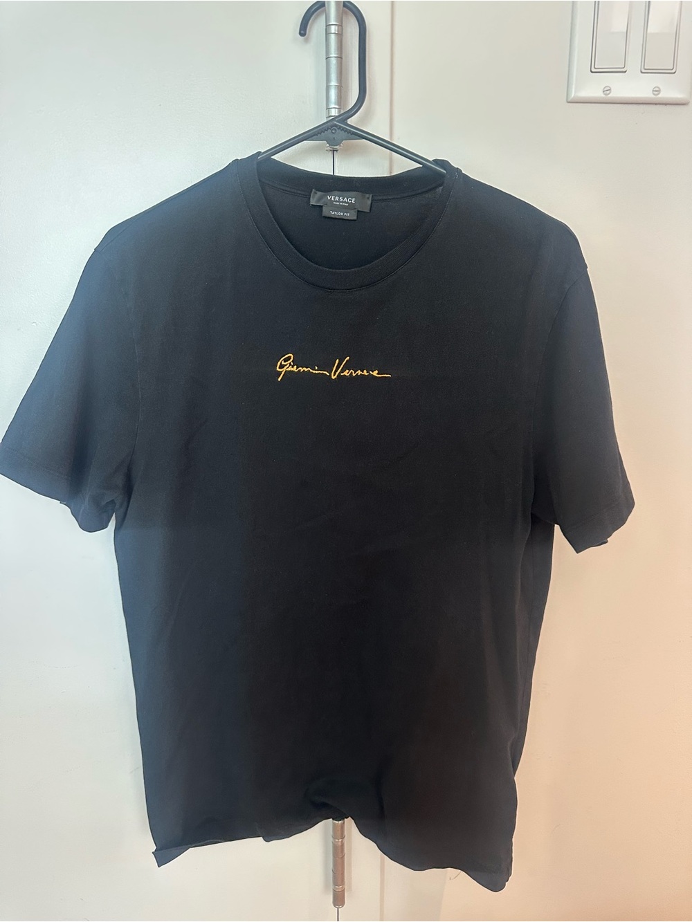 Versace Black Tee with Gold Script Logo